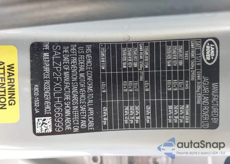 2020 Land Rover Range Rover Evoque Se из США, поврежденный, VIN SALZP2FX0LH066999